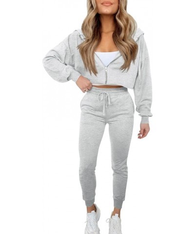 Women's 2 Piece Outfits Sweatsuit Long Sleeve Full Zip Hoodie Crop Tops Joggers Pants Tracksuit Set Grey $13.24 Activewear