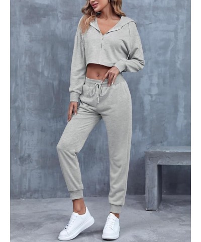 Women's 2 Piece Outfits Sweatsuit Long Sleeve Full Zip Hoodie Crop Tops Joggers Pants Tracksuit Set Grey $13.24 Activewear