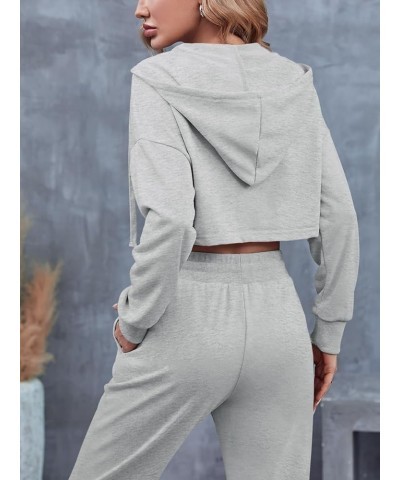 Women's 2 Piece Outfits Sweatsuit Long Sleeve Full Zip Hoodie Crop Tops Joggers Pants Tracksuit Set Grey $13.24 Activewear