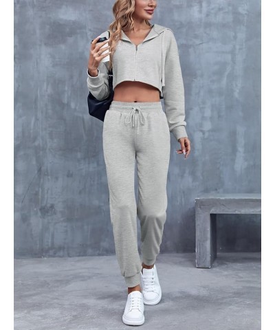 Women's 2 Piece Outfits Sweatsuit Long Sleeve Full Zip Hoodie Crop Tops Joggers Pants Tracksuit Set Grey $13.24 Activewear