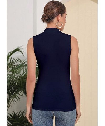 Women's Sleeveless Long Sleeves Mock Turtleneck Top Basic Stretch Fitting Pullover Lightweight Slim Shirt Sleeveless Navy Blu...