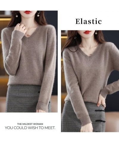 2023 Women's Pure Cashmere Long Sleeve Pullover V Neck Sweater Spring New Solid Color Knitted Sweater Dark Purple $30.15 Swea...