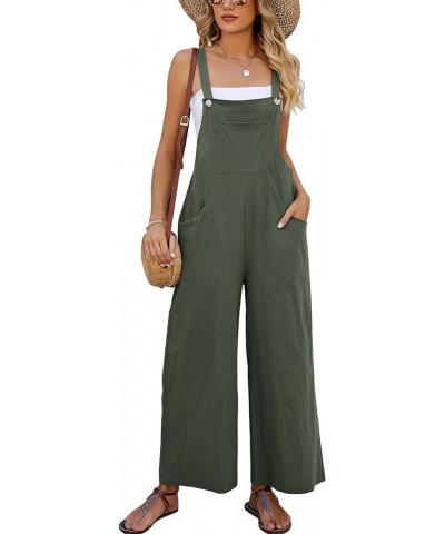 Womens Casual Cotton Bib Overalls Adjustable Spaghetti Strap Wide Leg Jumpsuits Rompers with Pockets Armygreen $14.35 Jumpsuits