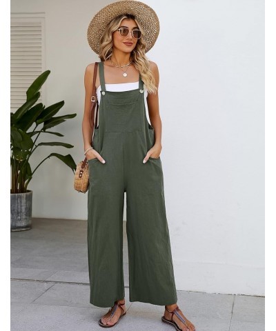 Womens Casual Cotton Bib Overalls Adjustable Spaghetti Strap Wide Leg Jumpsuits Rompers with Pockets Armygreen $14.35 Jumpsuits