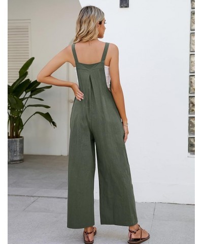 Womens Casual Cotton Bib Overalls Adjustable Spaghetti Strap Wide Leg Jumpsuits Rompers with Pockets Armygreen $14.35 Jumpsuits