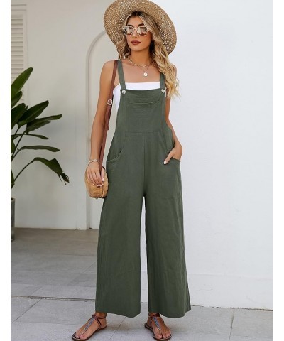 Womens Casual Cotton Bib Overalls Adjustable Spaghetti Strap Wide Leg Jumpsuits Rompers with Pockets Armygreen $14.35 Jumpsuits