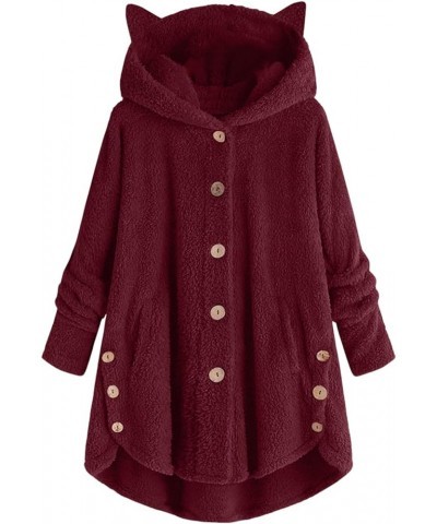 Women Fleece Hoodies Cardigan Cute Button Plus Size Warm Tunic Fuzzy Long Sleeve Sherpa Tops S-5XL For Cold Weather Wine $14....