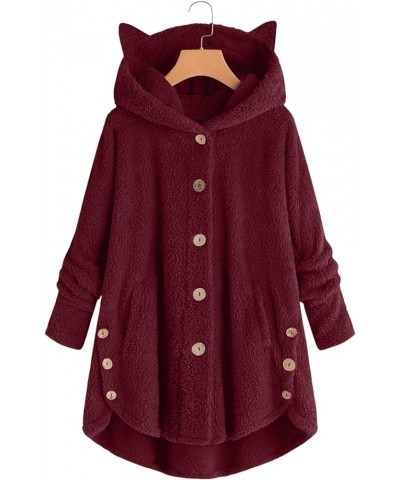 Women Fleece Hoodies Cardigan Cute Button Plus Size Warm Tunic Fuzzy Long Sleeve Sherpa Tops S-5XL For Cold Weather Wine $14....