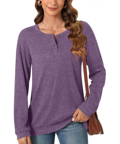 Women's Plus Size Long Sleeve Henley Tops Pullover with Buttons Down Casual Loose Fit V-Neck Tunics Tops Henley Purple $12.25...