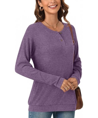 Women's Plus Size Long Sleeve Henley Tops Pullover with Buttons Down Casual Loose Fit V-Neck Tunics Tops Henley Purple $12.25...