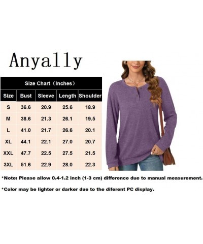 Women's Plus Size Long Sleeve Henley Tops Pullover with Buttons Down Casual Loose Fit V-Neck Tunics Tops Henley Purple $12.25...