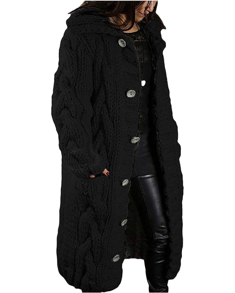 Women's Long Cardigan Fall Winter Coats Cable Knit Open Front Long Sleeve Casual Plus Size Sweater with Pockets Black $16.46 ...