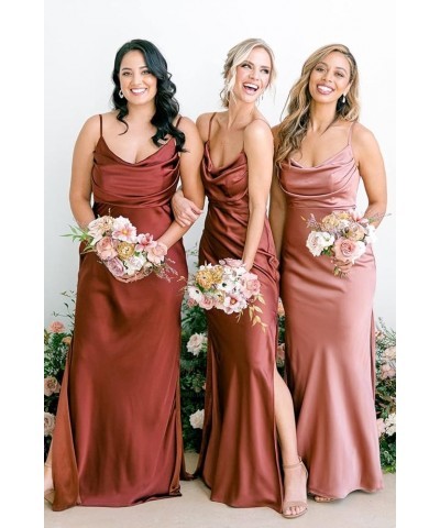 Women's Spaghetti Strap Cowl Neck Bridesmaid Dresses Long Satin Prom Dress Formal Gown with Slit YG111 Sienna $27.60 Dresses