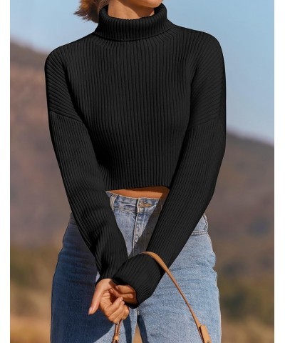 Women's Cropped Turtleneck Sweaters 2023 Fall Long Sleeve Ribbed Knit Oversized Casual Pullover Sweater Tops Black $22.43 Swe...