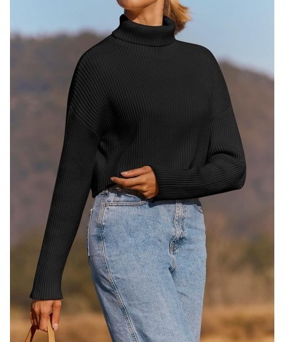 Women's Cropped Turtleneck Sweaters 2023 Fall Long Sleeve Ribbed Knit Oversized Casual Pullover Sweater Tops Black $22.43 Swe...