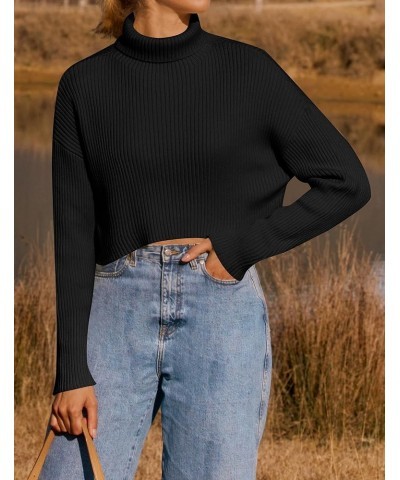 Women's Cropped Turtleneck Sweaters 2023 Fall Long Sleeve Ribbed Knit Oversized Casual Pullover Sweater Tops Black $22.43 Swe...