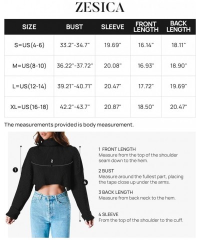 Women's Cropped Turtleneck Sweaters 2023 Fall Long Sleeve Ribbed Knit Oversized Casual Pullover Sweater Tops Black $22.43 Swe...