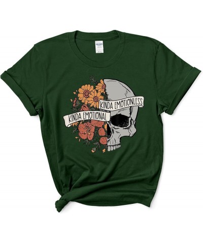 Kinda Emotional Kinda Emotionless Shirt - Floral Skull Vintage Shirt, Therapist Shirt Forest Green $11.21 T-Shirts