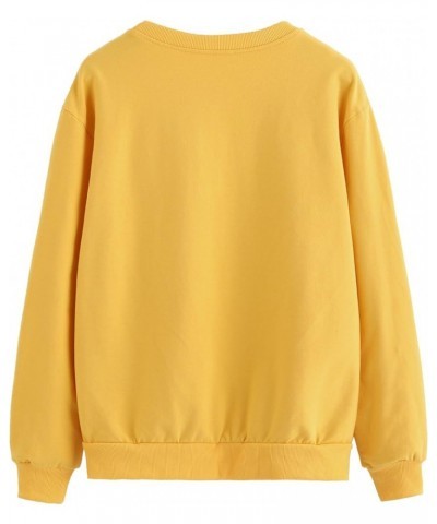 Womens Casual Long Sleeve Pullover Sweatshirt Alien Patch Shirt Tops Mustard $18.59 Hoodies & Sweatshirts