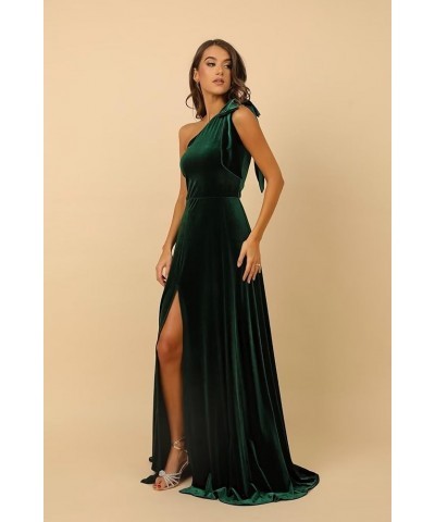 One Shoulder Velvet Bridesmaid Dresses for Wedding Long A Line Formal Evening Party Gown with Slit for Women Purple $26.95 Dr...