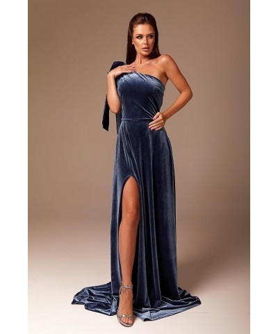 One Shoulder Velvet Bridesmaid Dresses for Wedding Long A Line Formal Evening Party Gown with Slit for Women Purple $26.95 Dr...