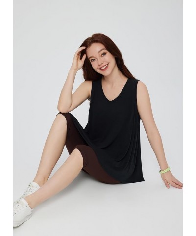 Women's Flowy Tank Tops V-Neck Tunic Sleeveless Workout Long Loose Fit Camis Yoga T-Shirts Cute Tee for Casual Summer Black $...