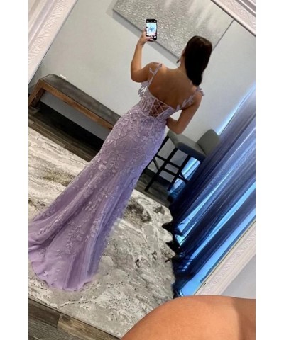 Women's Lace Mermaid Prom Dresses Long with Slit Mermaid Spaghetti Straps Backless Formal Evening Gowns YZTS099 Teal $44.19 D...