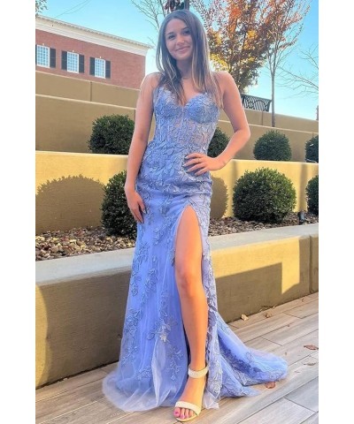 Women's Lace Mermaid Prom Dresses Long with Slit Mermaid Spaghetti Straps Backless Formal Evening Gowns YZTS099 Teal $44.19 D...