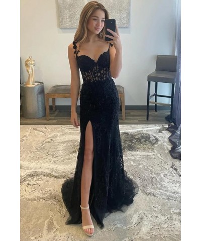 Women's Lace Mermaid Prom Dresses Long with Slit Mermaid Spaghetti Straps Backless Formal Evening Gowns YZTS099 Teal $44.19 D...