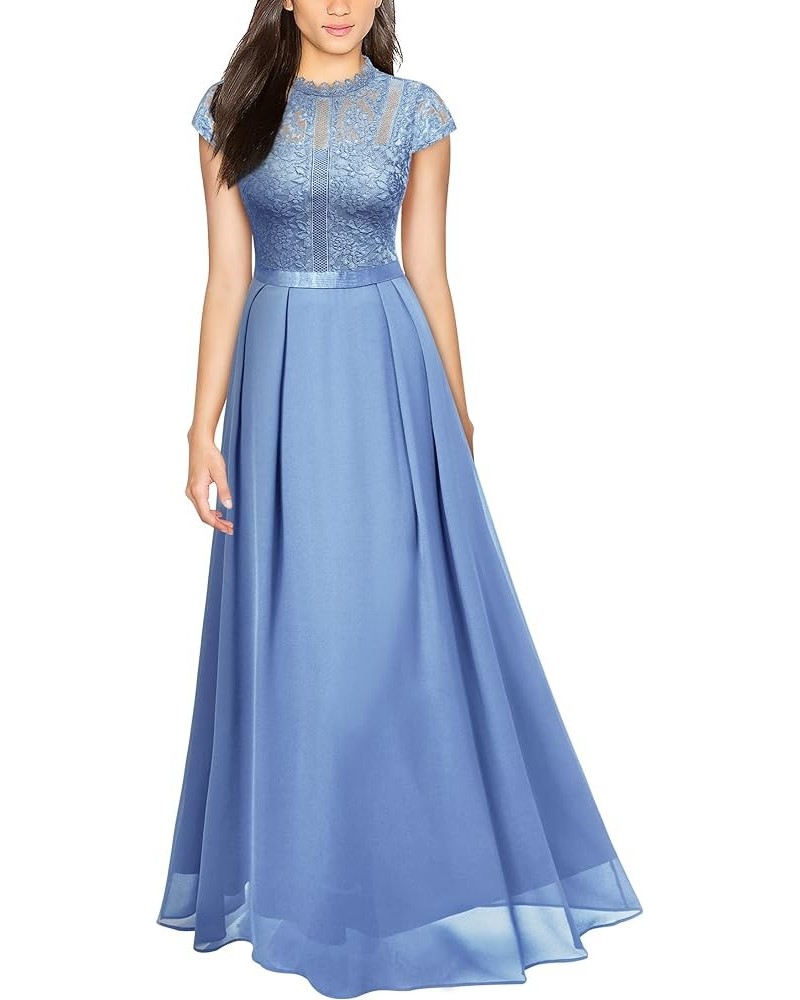 Women's Formal Scoop Neck Floral Lace Bridesmaid Maxi Dress Light Blue $31.34 Dresses