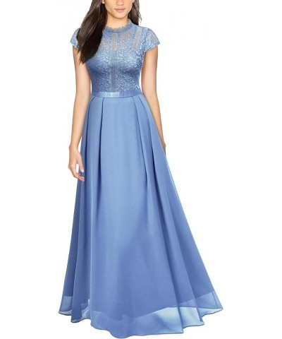 Women's Formal Scoop Neck Floral Lace Bridesmaid Maxi Dress Light Blue $31.34 Dresses