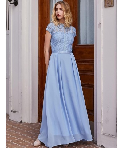 Women's Formal Scoop Neck Floral Lace Bridesmaid Maxi Dress Light Blue $31.34 Dresses