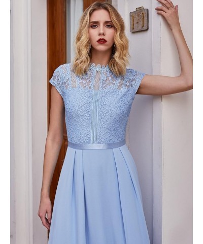 Women's Formal Scoop Neck Floral Lace Bridesmaid Maxi Dress Light Blue $31.34 Dresses