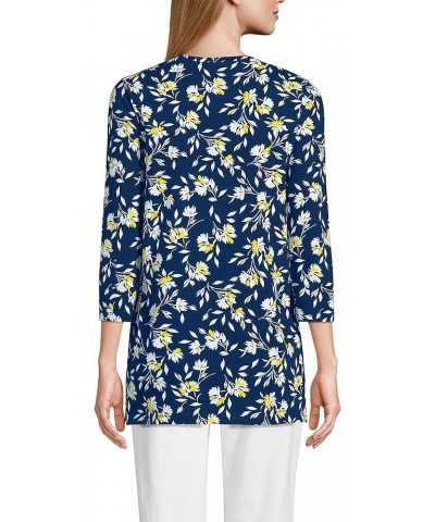 Women's 3/4 Sleeve Supima Cotton Crewneck Tunic Deep Sea Navy Floral $20.86 Tops