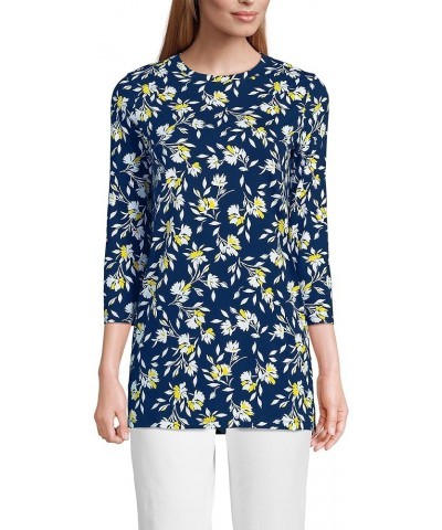 Women's 3/4 Sleeve Supima Cotton Crewneck Tunic Deep Sea Navy Floral $20.86 Tops