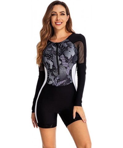 Women's One Piece Rashguard Boyleg Long Sleeve Swimsuit UV Protection Zipper Surfing Swimwear Black-mesh $13.49 Swimsuits