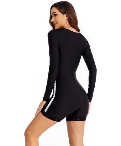 Women's One Piece Rashguard Boyleg Long Sleeve Swimsuit UV Protection Zipper Surfing Swimwear Black-mesh $13.49 Swimsuits