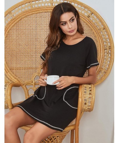 Women's Summer V Neck Short Sleeve Tshirt Dress Plain Nightgown Casual Tunic Mini Dresses 1492_black $13.19 Dresses