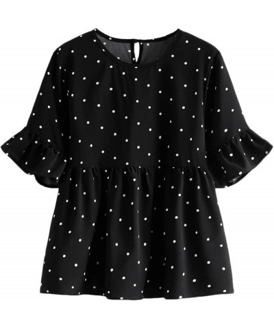 Women's Plus Size Polka Dots Half Sleeve Ruffle Hem Peplum Blouse Top Black $16.00 Blouses