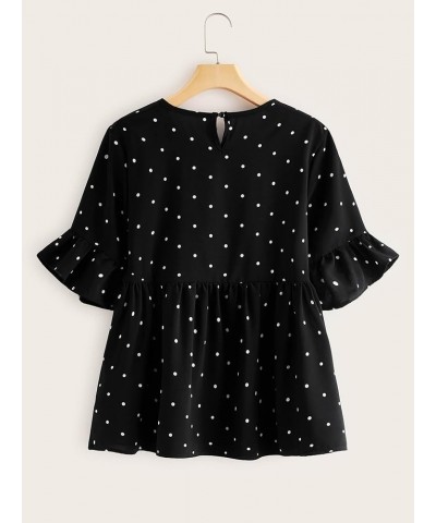 Women's Plus Size Polka Dots Half Sleeve Ruffle Hem Peplum Blouse Top Black $16.00 Blouses