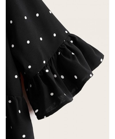 Women's Plus Size Polka Dots Half Sleeve Ruffle Hem Peplum Blouse Top Black $16.00 Blouses