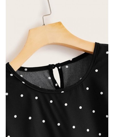 Women's Plus Size Polka Dots Half Sleeve Ruffle Hem Peplum Blouse Top Black $16.00 Blouses