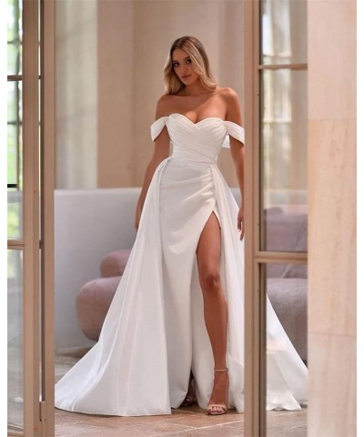 Off The Shoulder Mermaid Prom Dresses for Woman 2024 Satin Split Formal Evening Party Gown with Train Wisteria $29.20 Dresses