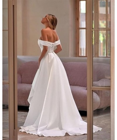 Off The Shoulder Mermaid Prom Dresses for Woman 2024 Satin Split Formal Evening Party Gown with Train Wisteria $29.20 Dresses