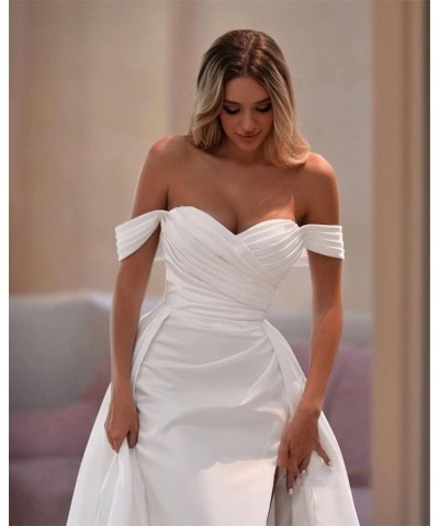 Off The Shoulder Mermaid Prom Dresses for Woman 2024 Satin Split Formal Evening Party Gown with Train Wisteria $29.20 Dresses