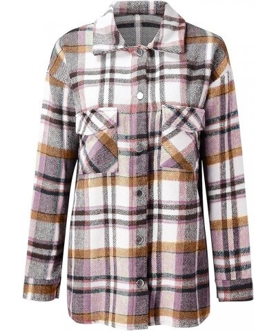 KetEng Women's Plaid Shirt,Casual Lapel Button Down Long Coat Tartan Shacket Jacket Pink $13.53 Jackets