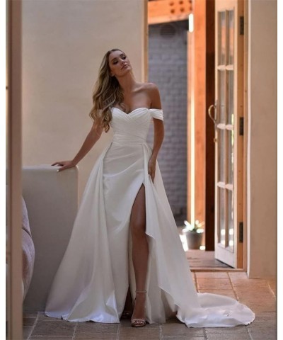 Off The Shoulder Mermaid Prom Dresses for Woman 2024 Satin Split Formal Evening Party Gown with Train Wisteria $29.20 Dresses