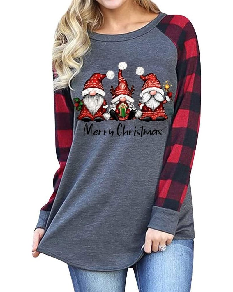 Women's Christmas Gnome Shirt Xmas Buffalo Plaid Splicing Tshirt Long Sleeve Holiday Tops A8-buffalo Plaid $10.02 T-Shirts