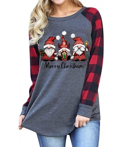 Women's Christmas Gnome Shirt Xmas Buffalo Plaid Splicing Tshirt Long Sleeve Holiday Tops A8-buffalo Plaid $10.02 T-Shirts