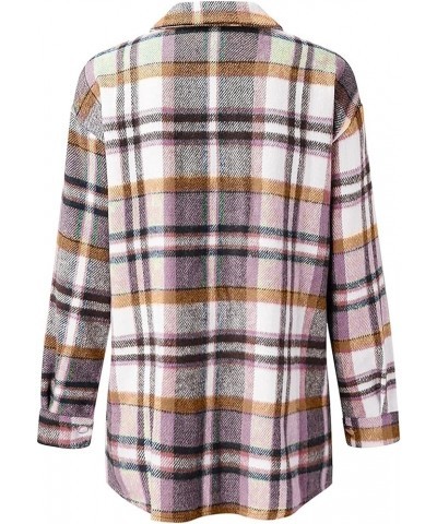 KetEng Women's Plaid Shirt,Casual Lapel Button Down Long Coat Tartan Shacket Jacket Pink $13.53 Jackets